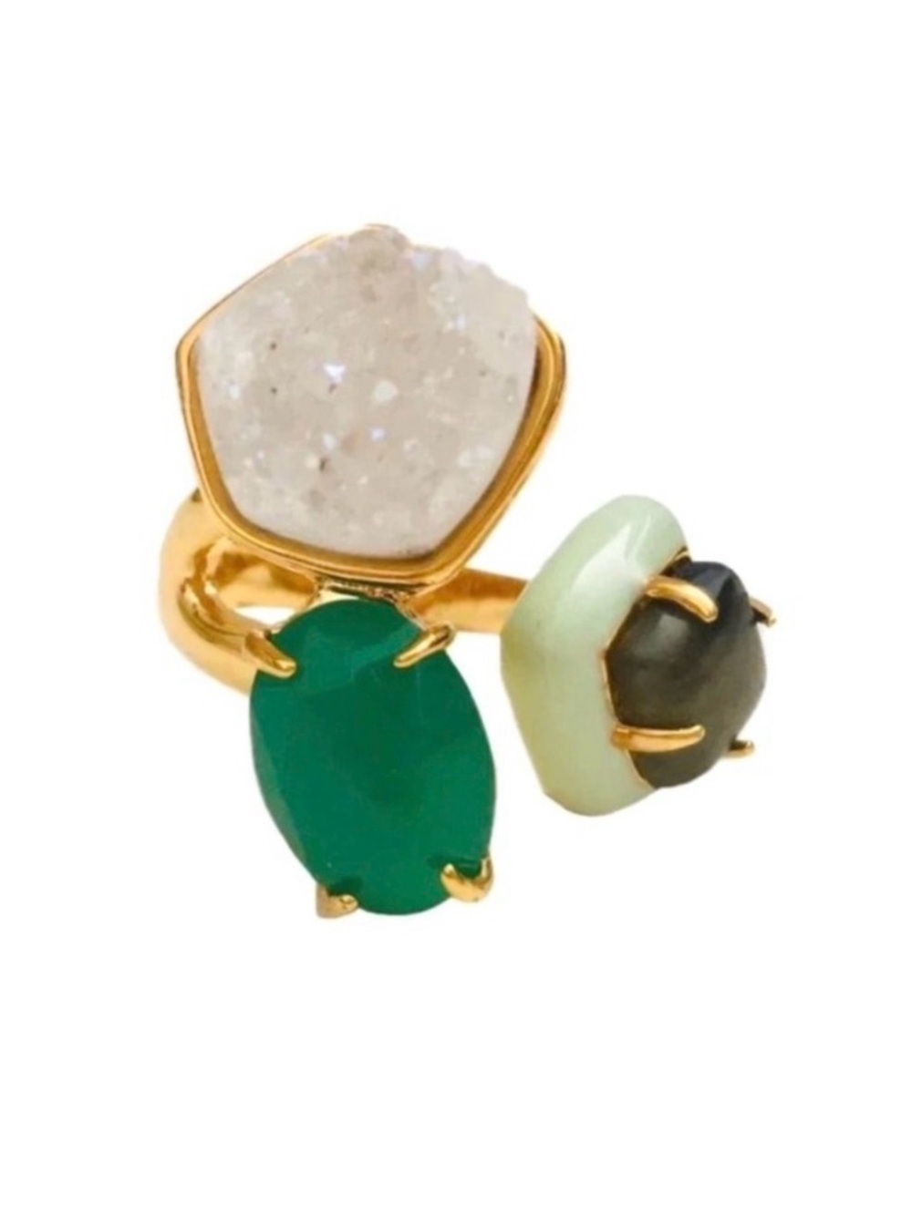 NEW Alexis Bittar Druzy Open Cluster Coctail Ring Size 7 8 Gold Green AU09